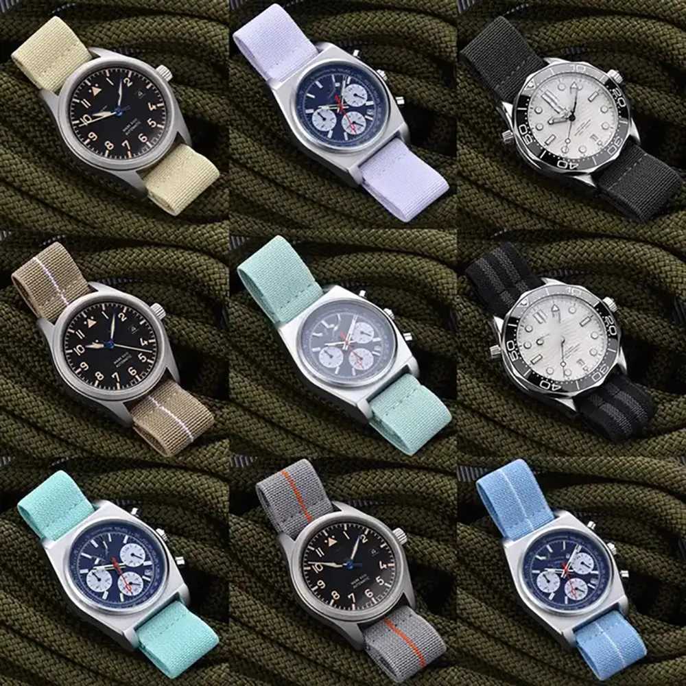 13cm Length Pale Blue Premium Grade Hook and Loop Adhesive Watch Band 18/19/20/21/22mm Nylon Watch Strap for Watch Replacement W250811