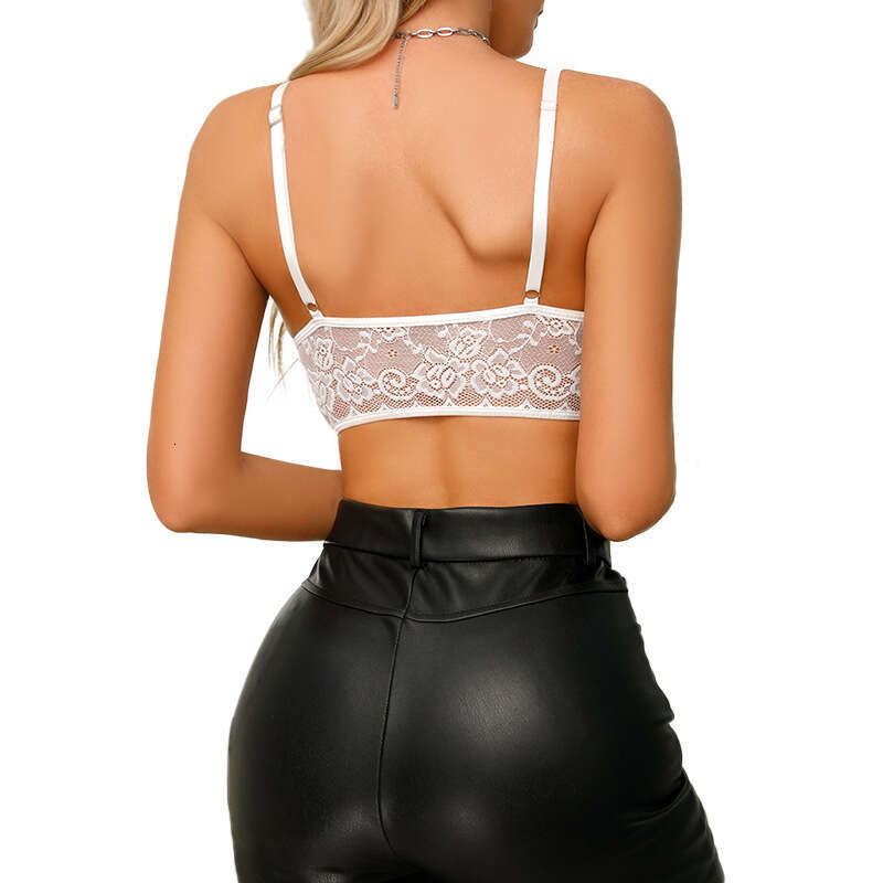Lace Hollow Out See-Through Sexy Backless Ultra-Short Crop Top Camisole for Layering or Outerwear
