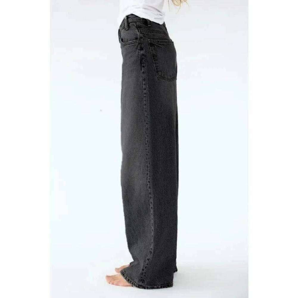 HOUZHOU Vintage Basic Irregular Women's Jeans Washed Wide Leg Straight Denim Pants Baggy High Waist Asymmetrical Trousers Casual