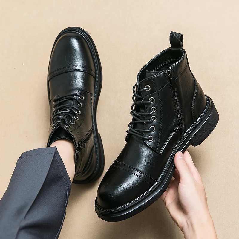 Men Black Leather Boots Casual Lace Up Leather Shoes Size 39-46 W250811