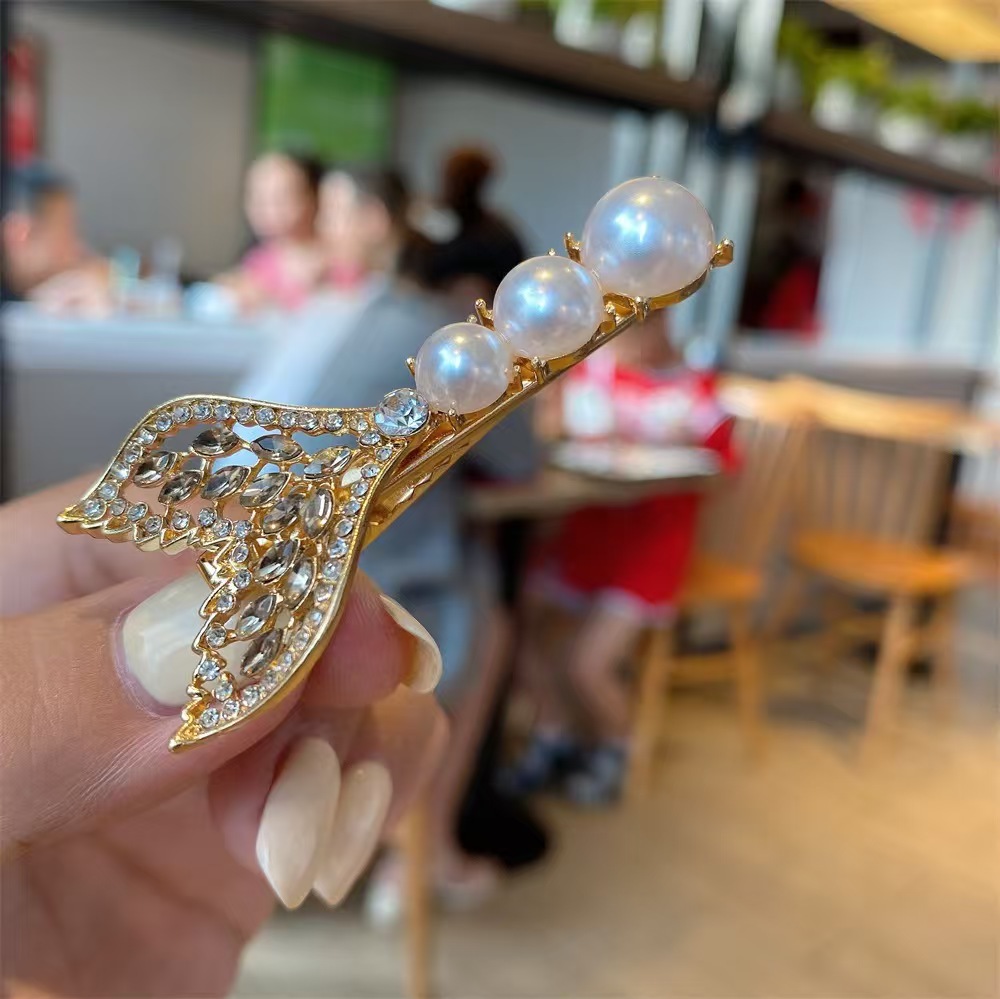 Hair Clip Big Barrettes Fishtail Pearl Hair Pins Crystal Bling Fashion Duck Hair Clips Headwear Fashion Jewelry Gift