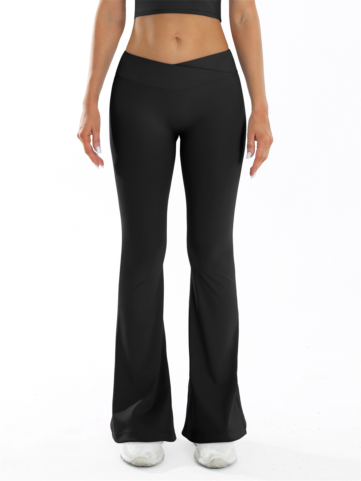 Lady's gray cross-waistline flared sweatpants