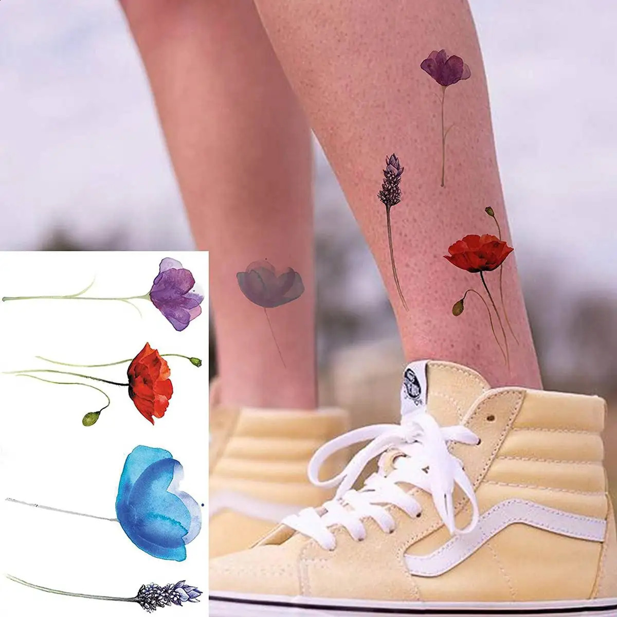 COKTAK 12Pieces Watercolor Lavender Flower Temporary Tattoos For Women Body Art Arm Flora Adults Tattoo Sticker Girls Tatoo 250809