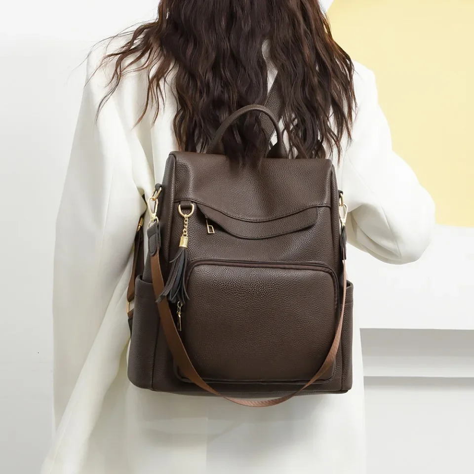 Womens PU Leather Backpack Black Brown School Bags Travel Rucksack Fashion ner Ladies Casual Simple Bag Pack Sac A Dos 250811