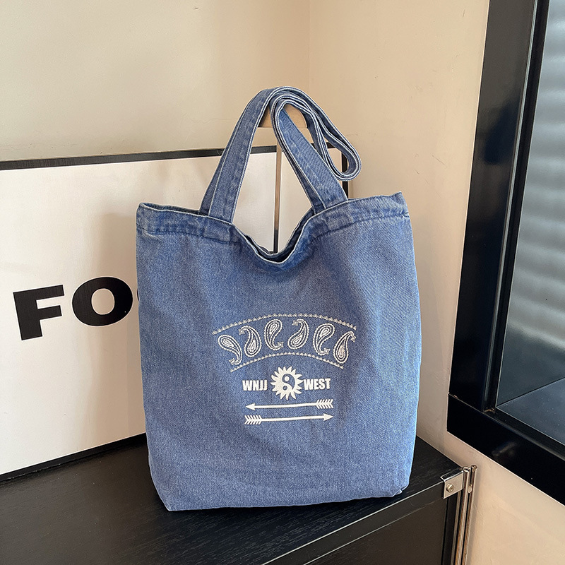 WEST New Large Capacity Washed Canvas for Men and Women, Lazy Style Ins Tote Denim Shopping Bag ddmymoon