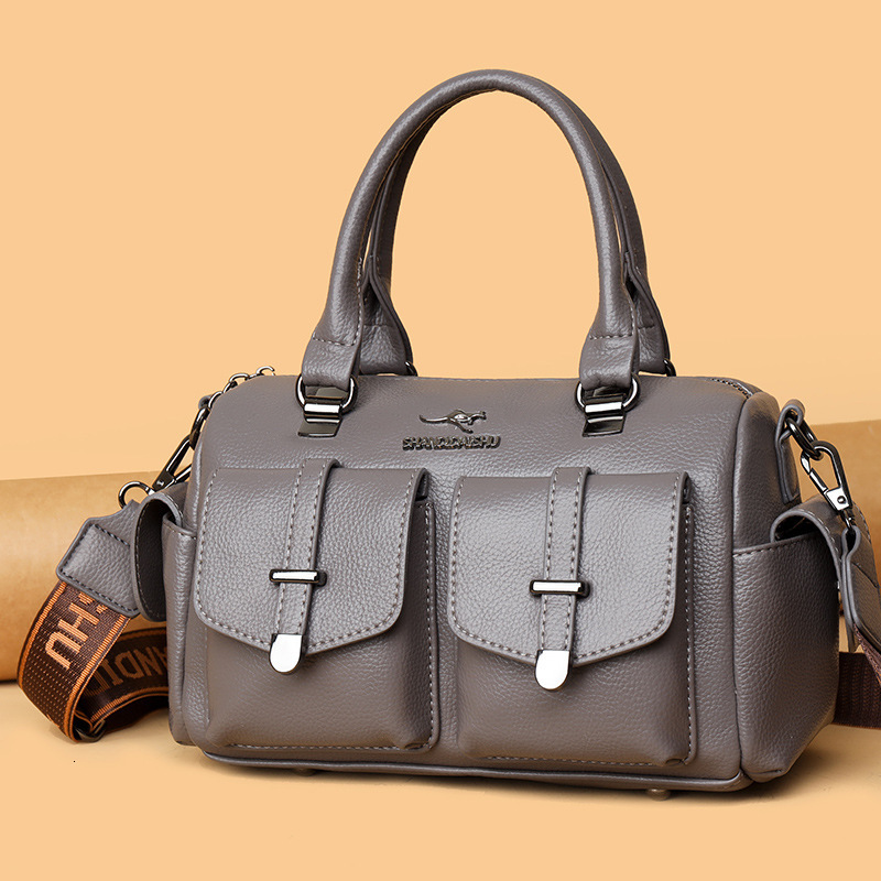Soft Leather Boston Women's Handbag New Simple Commuter Multi-Pocket Large Capacity Shoulder Crossbody Bag ddmymoon