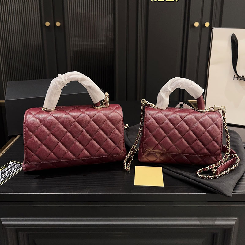 Ladies Designer Co Handle Flap Tote Bag Calfskin Leather Diamond Lattice Light Golden Hardware Removable Matelasse Chain Quilted Handbag Shoulder Wallet 19/24cm