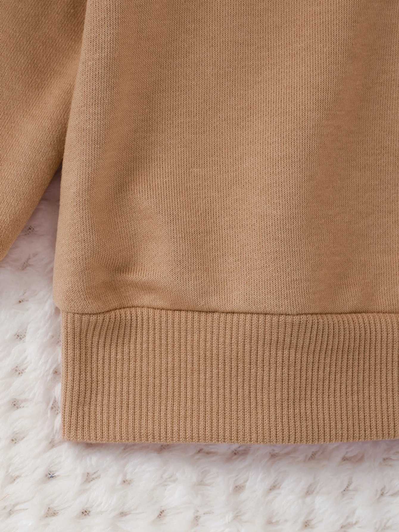 Fashion Khaki Boys And Babies Casual Suit Round Neck Solid Color Simple Style Long Sleeve Hoodie Pullover Pocket Pants Everything Z250811