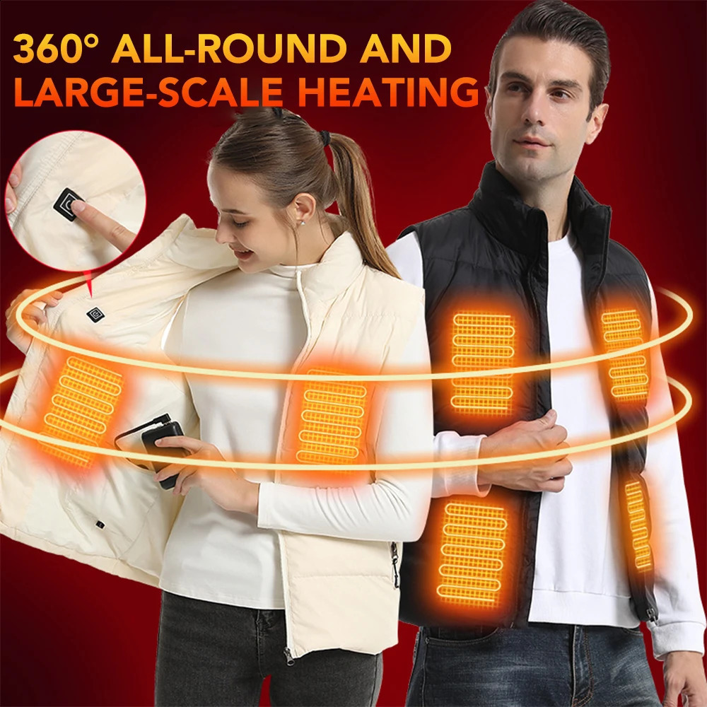 15 Areas Heated Vest Men Women Down Heated Jacket Intelligent USB Electric Heating Thermal Heated Vest Winter Casual Warm Coat 250804