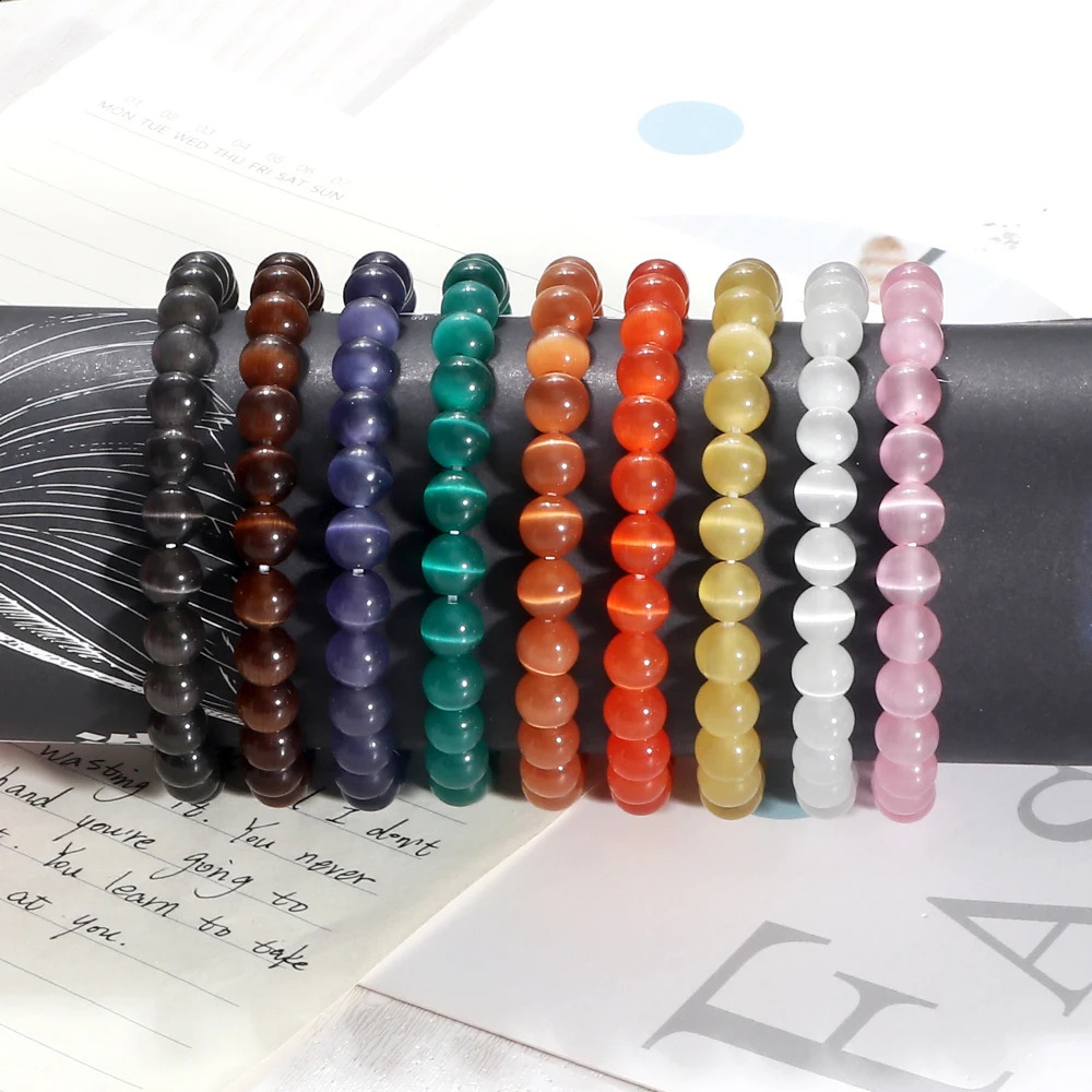 Natural Cat Eye Stone Bracelet Charm Women Opal Beaded Bracelets Multicolor Stretch Bangles Men Yoga Wrist Jewelry Friends Gifts 250805