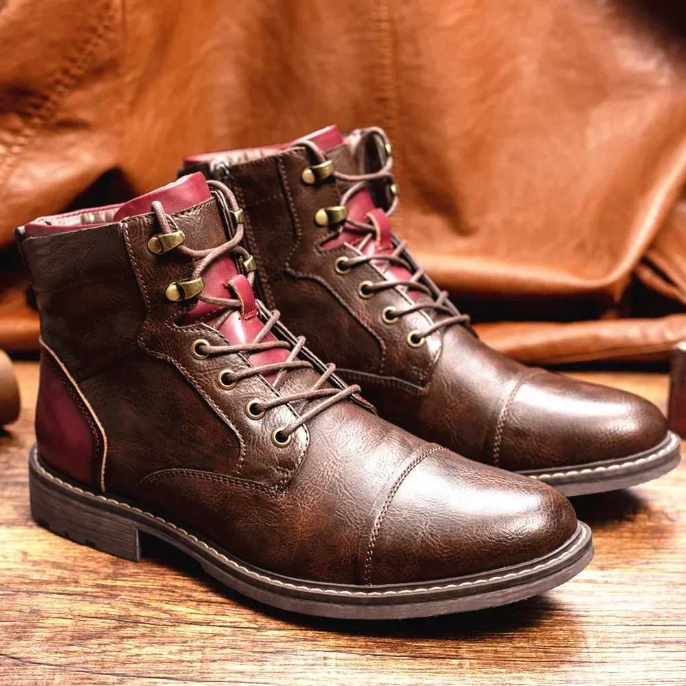 Trend Tooling Boots Men Big Head Tooling Motorcycle Boots Low Leather Shoes Male Cowboy Boots Shoes for Men W250811