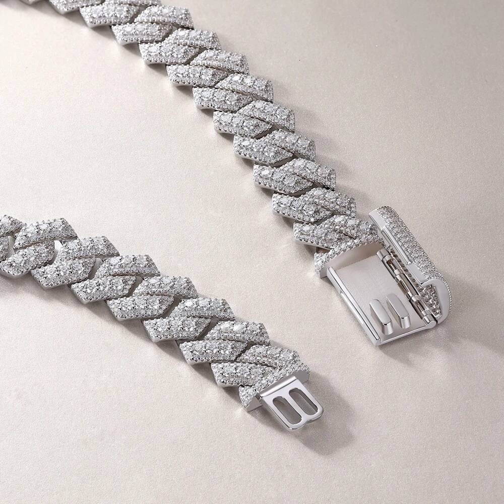 Wong Rain 925 Sterling Silver VVS1 3EX D Color Real Moissanite Full Diamonds Gemstone Sparkling Cuban Chain Necklace Jewelry GRA