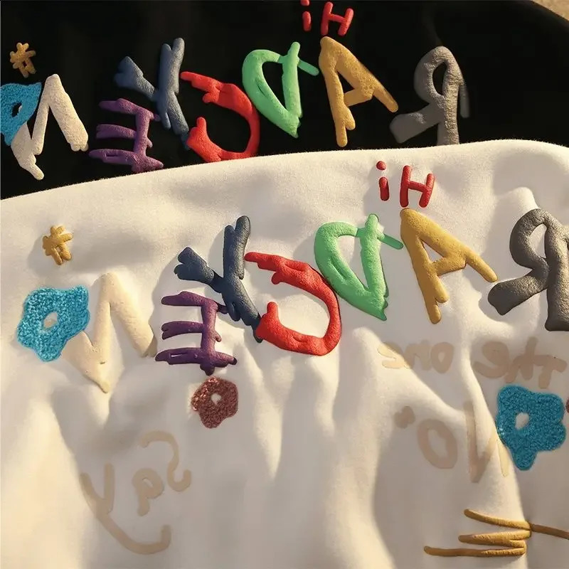 Oversize Hooded Sweater Women Vintage Loose Sense Colorful Letter Pullover Hoodies Size L - 4XL 250804