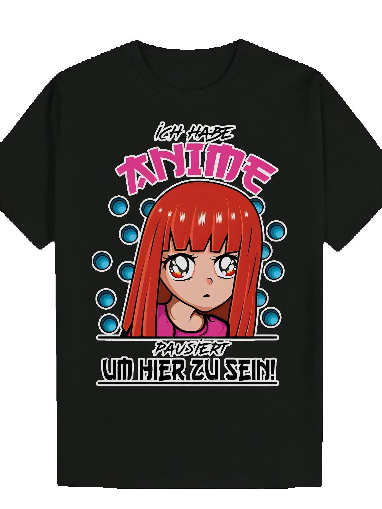 Men's Summer Round Neck Polyester T-Shirt with Anime Portrait Design - "I Don't Know" Pattern, Red Hair Teeth, Playful and Comfort