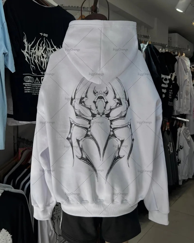 Gothic Graphic Hoodie Streetwear Women American Hiphop Retro High Street Trendy Y2K Harajuku Casual Oversized Sweatshirt Men 250808