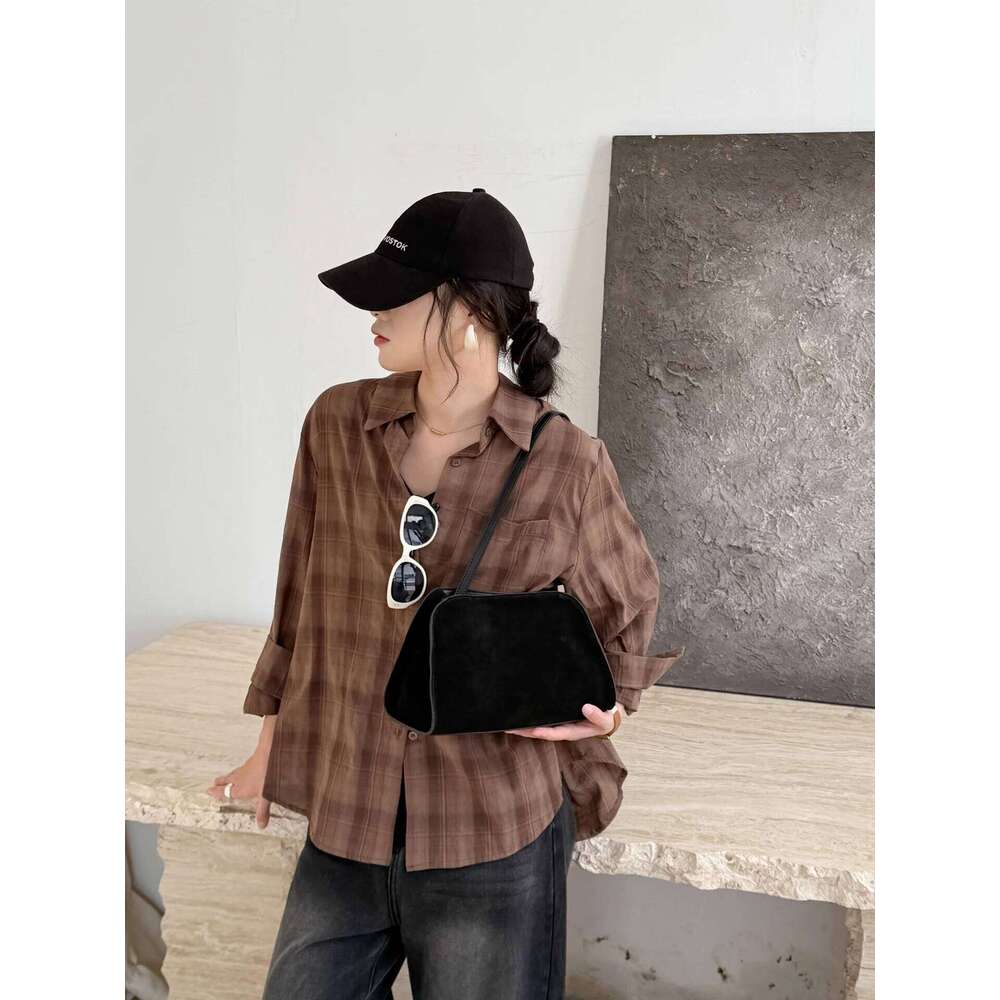 Women's Designer Brand Clip Tote Matte Suede Leather Geuine Grade Nubuckcowhide Female Armpit Shoulder Bag High-end New