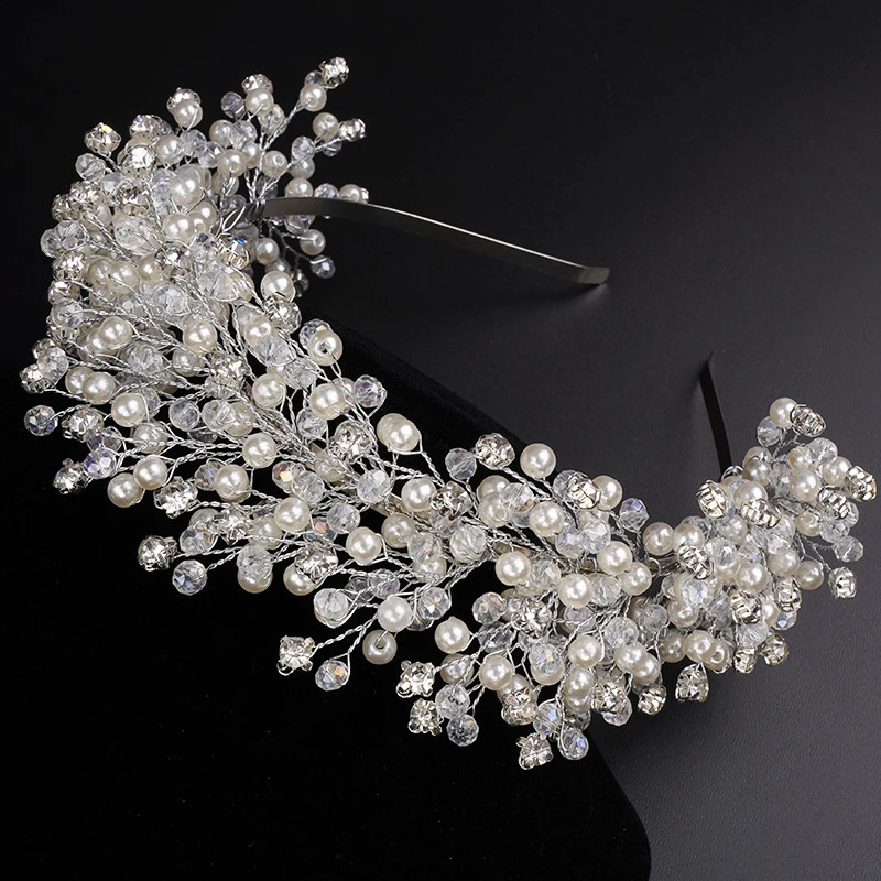 Elegant Pearl Bridal Crown Headpieces Crystal Wedding Hair Accessories Jewelry Handmade Women Headdress Tiaras 250804