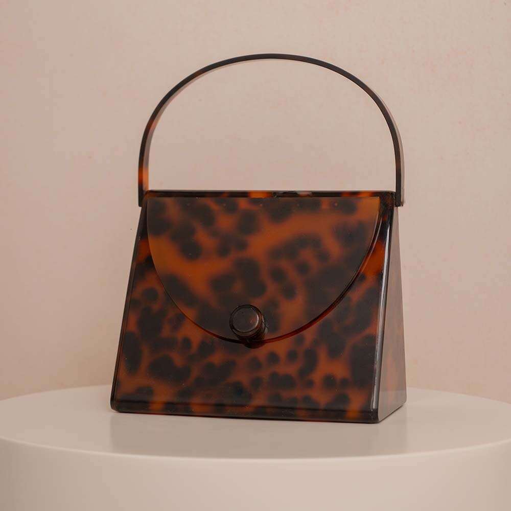 New Pearl Leopard Print Acrylic Bag Tortoiseshell Color Simple Square Evening Clutch for Women