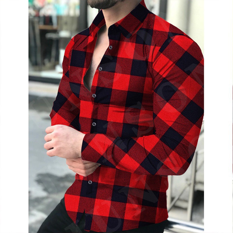 Men's long-sleeved shirt fashionable T-shirt 3D printed lapel casual and slimming long-sleeved shirt multi-color shirt for men European code: S-3