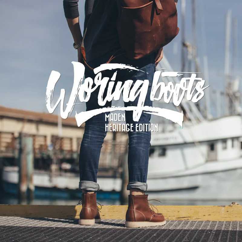 Maden Vintage Brown Split Leather Motorcycle Boots Men Work Fall and Winter High Top Lace-Up Round Toe Boots Outdoor Ankle Shoes W250811