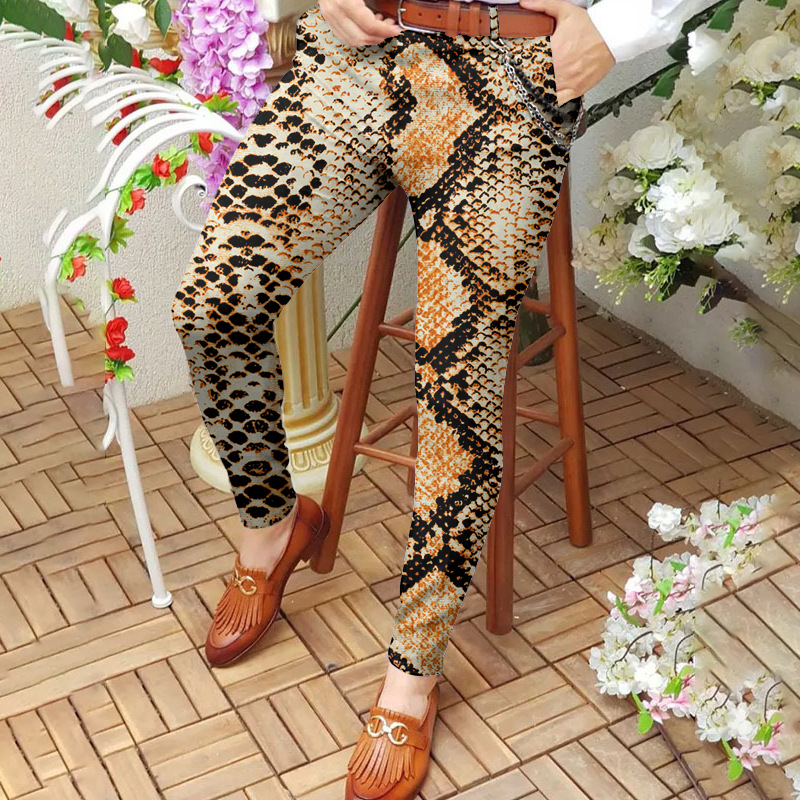 2025 New men's long pants with digital printing casual mid-waist pencil pants slimming straight pants for men European size :S-3XL