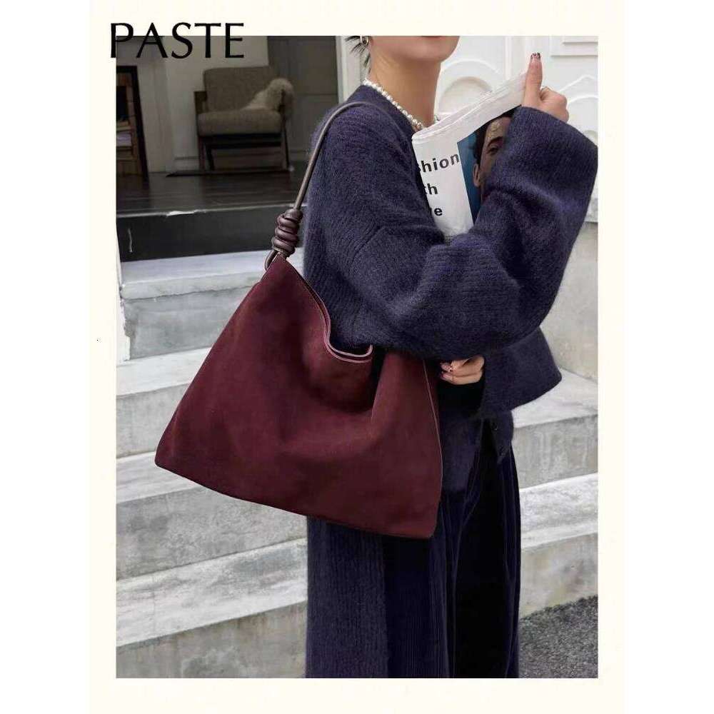 New Winter Big Capacity Slothful Tote First Layer Suede Cow Leather Women Handbag Original Design Chamois Single Shoulder Bag