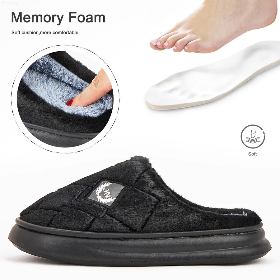 Mens House Slippers Furry Plaid cozy EVA Memory Foam Lightweight Casual Shoes Winter Warm Plush Non-slip Slippers big size 250805