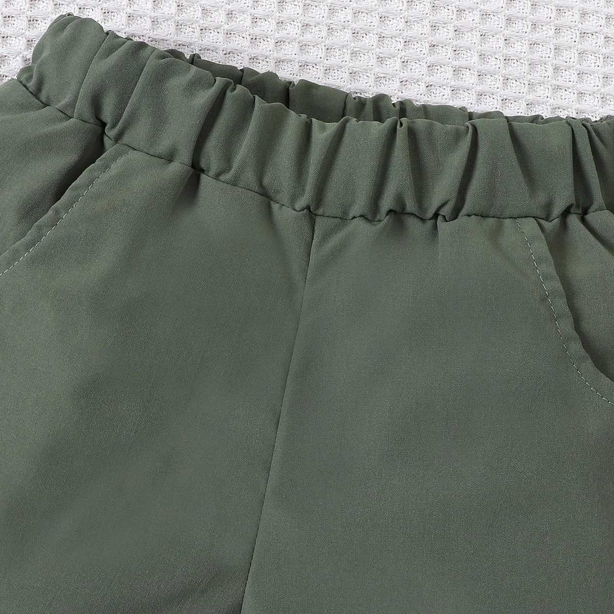 2-piece set of fashionable and casual solid color splicing short-sleeved shirt top and shorts for baby boys summer Z250811