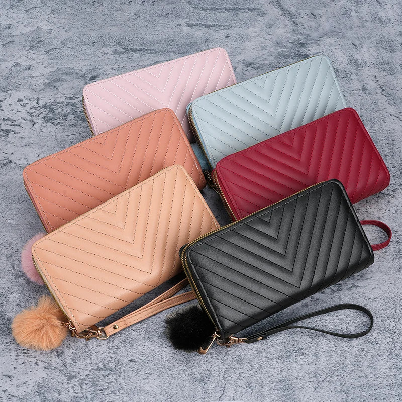 Crossborder ladies V embroidered long wallet Korean autumn and winter largecapacity multicard holding coin purse 250811