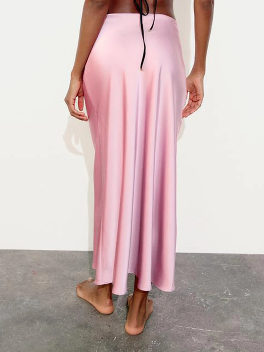 2025 Pink Sweet Satin Long Skirt Solid Color High Waist Elegant Slim Summer Women Skirt Fashion Party Female Clothing 250811