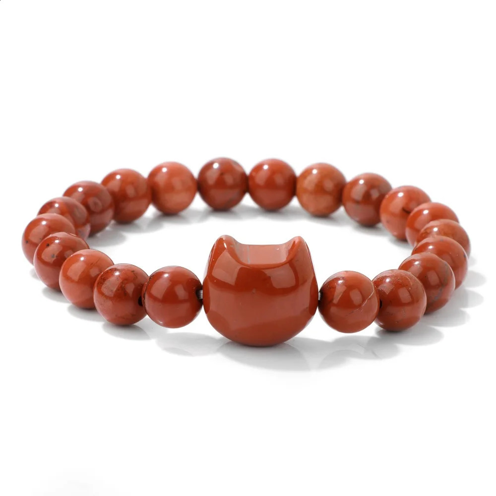 Tiger Eye Cat Head Carved Bracelet Natural Stone Quartzs Agates Animal 8mm Round Beads Elastic Bracelets For Women Men Jewelry 250805