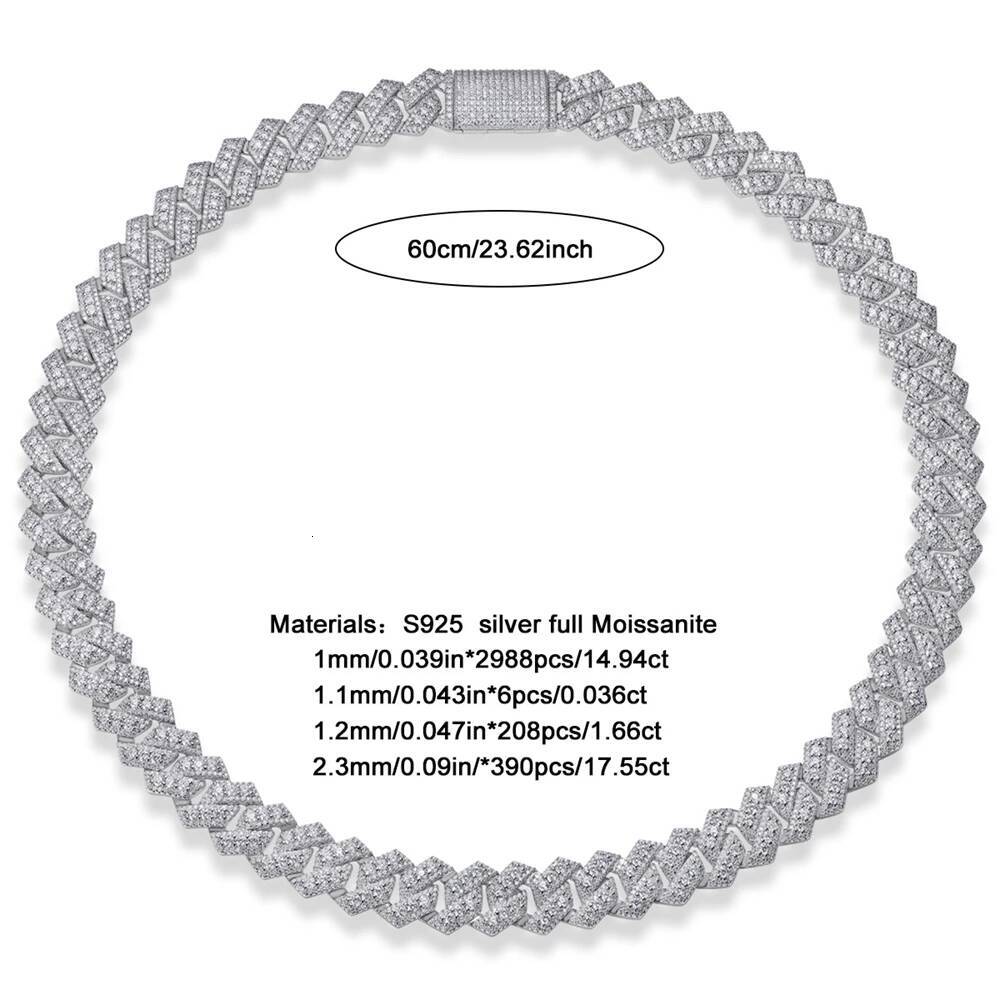 Wong Rain 925 Sterling Silver VVS1 3EX D Color Real Moissanite Full Diamonds Gemstone Sparkling Cuban Chain Necklace Jewelry GRA