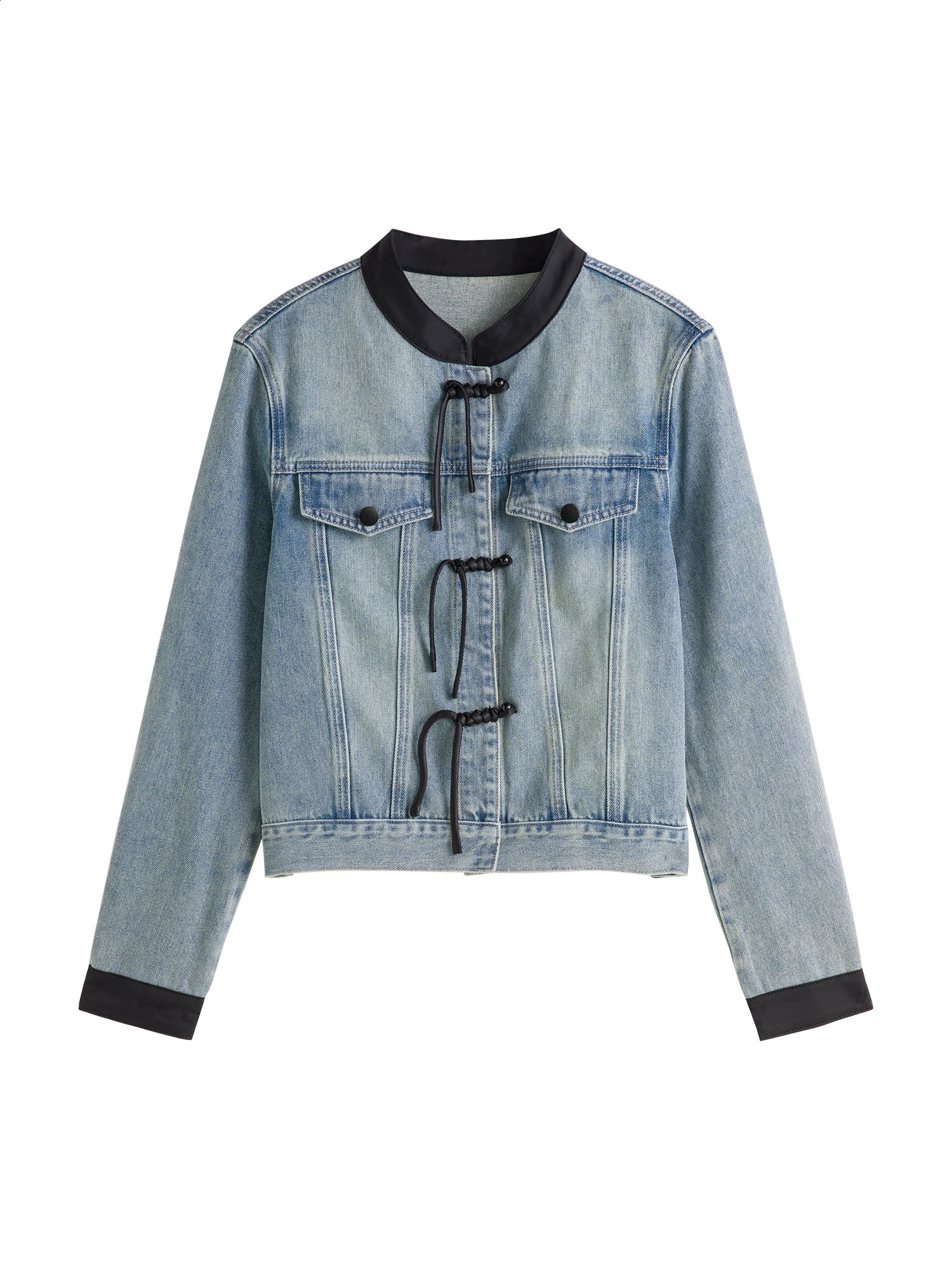 ZIQIAO Chinese Style Denim Jacket For Women Spring Autumn Jacket Casual All-match Coat 24ZQ93122 250804