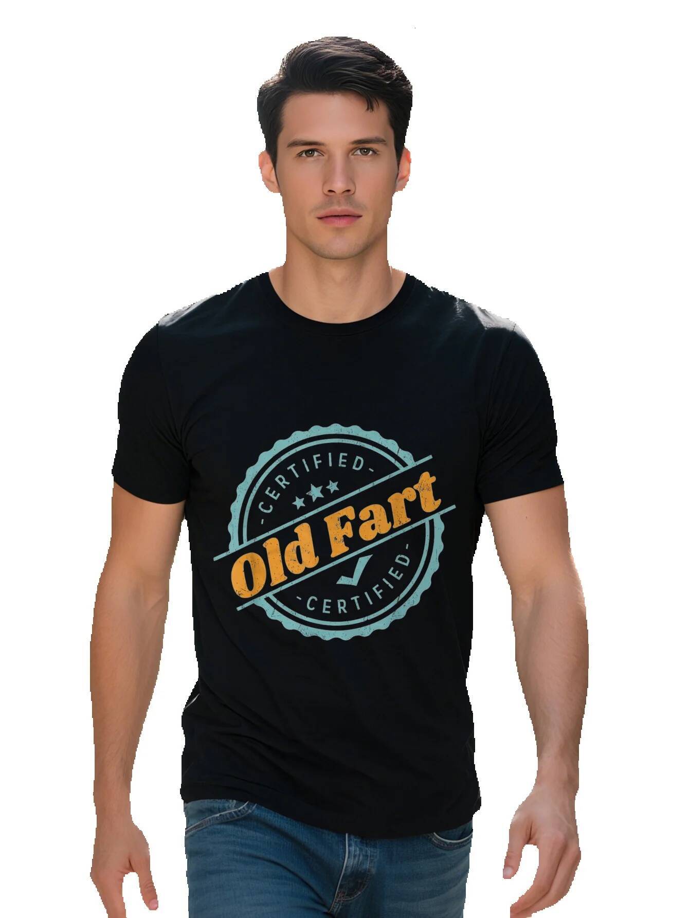 Certified Old Fart Men's T-Shirt Cotton Funny Retirement or Birthday Gift Black with Blue Orange Design 3dccb ead6d