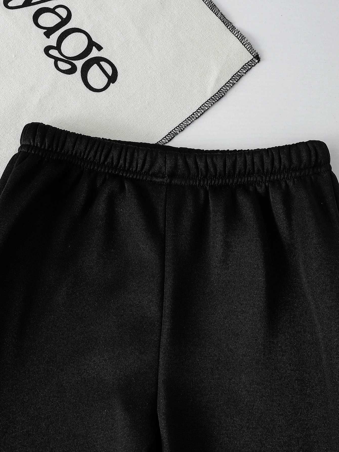 Boys Fashion Autumn and Winter Letter Los Angeles Trendy Printed Velvet Sweatshirt Hooded Pullover Casual Thickened Trousers Set Z250811