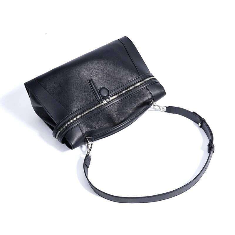 New high-end head-layer cowhide crossbody bag double zipper design buckle strap texture solid color commuter shoulder