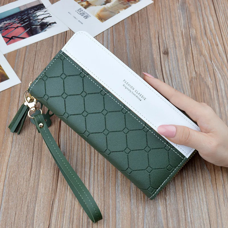Clutch Bag Ladies Wallet Female Long Zipper Tassel Splicing Embossed Large Capacity Money Clip Mobile Phone Bag 250809