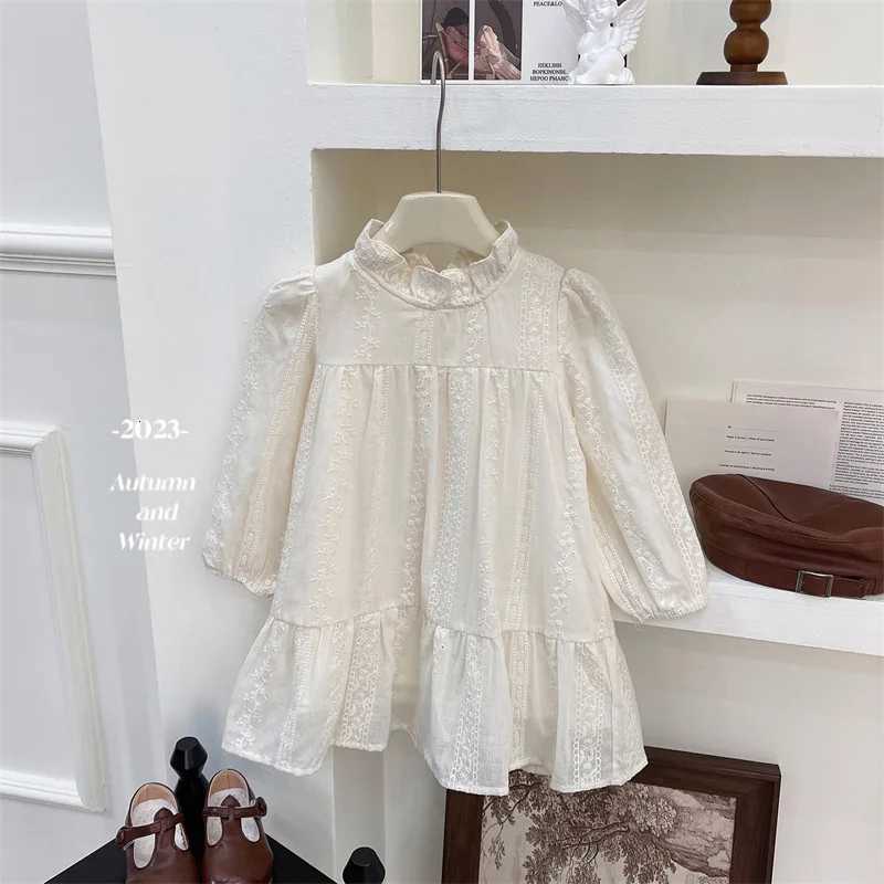 1-8 Years Old Girls Lace Princess Dress Autumn Floral Printed Korean Kids Baby Girls Casual Long Sleeve Dress W250811