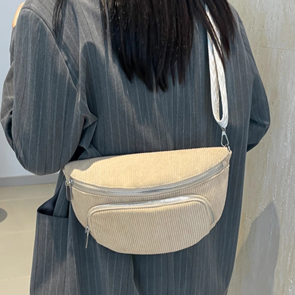 Chest Bag Corduroy Waist Pack Wide Guitar Strap Fashion Fanny Packs Large Capacity Vintage Shoulder Bags Women Banana Bolsas 250811
