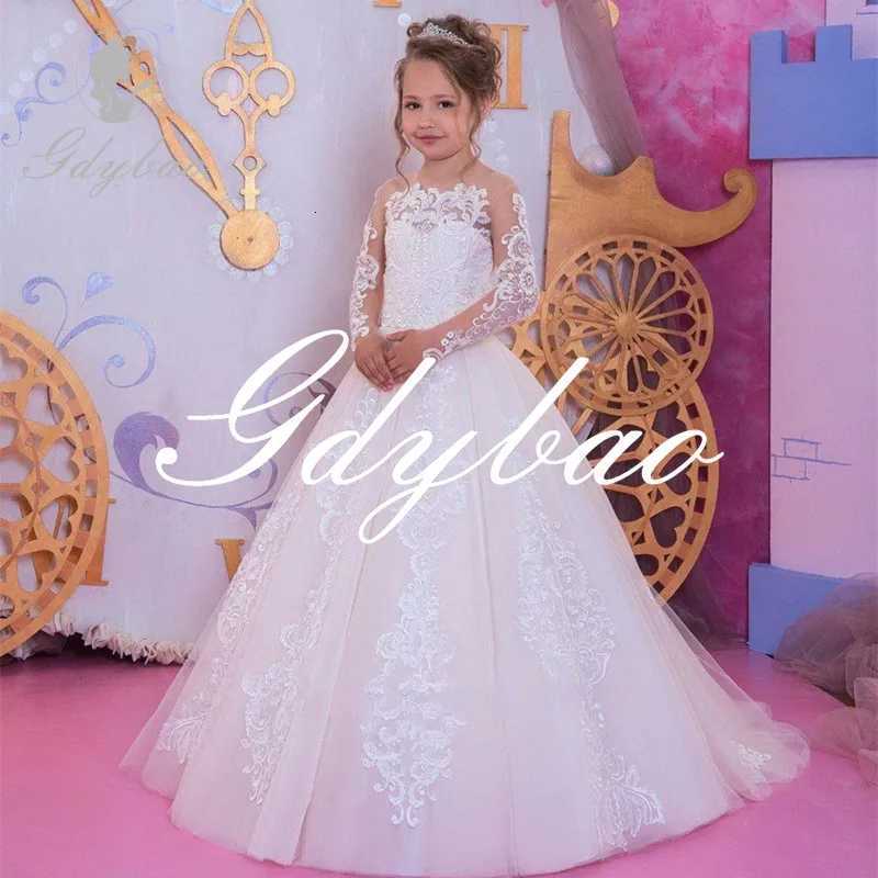 Elegant Flower Girl Dresses Lace Applique Half Sleeve Tulle O-Neck Girls First Communion Dress for Ceremony Birthday Party Dress W250811