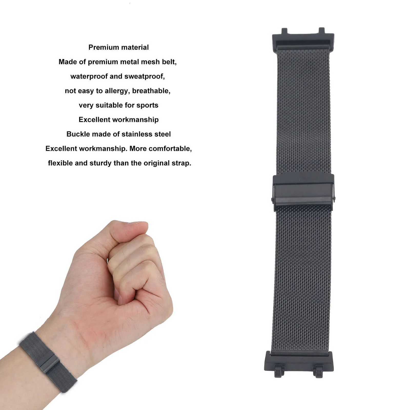 Mesh Watch Band Professional Stylish Simple Polished Adjustable Metal Watch Strap with Buckle for Amazfit Active Edge A2212Black W250811