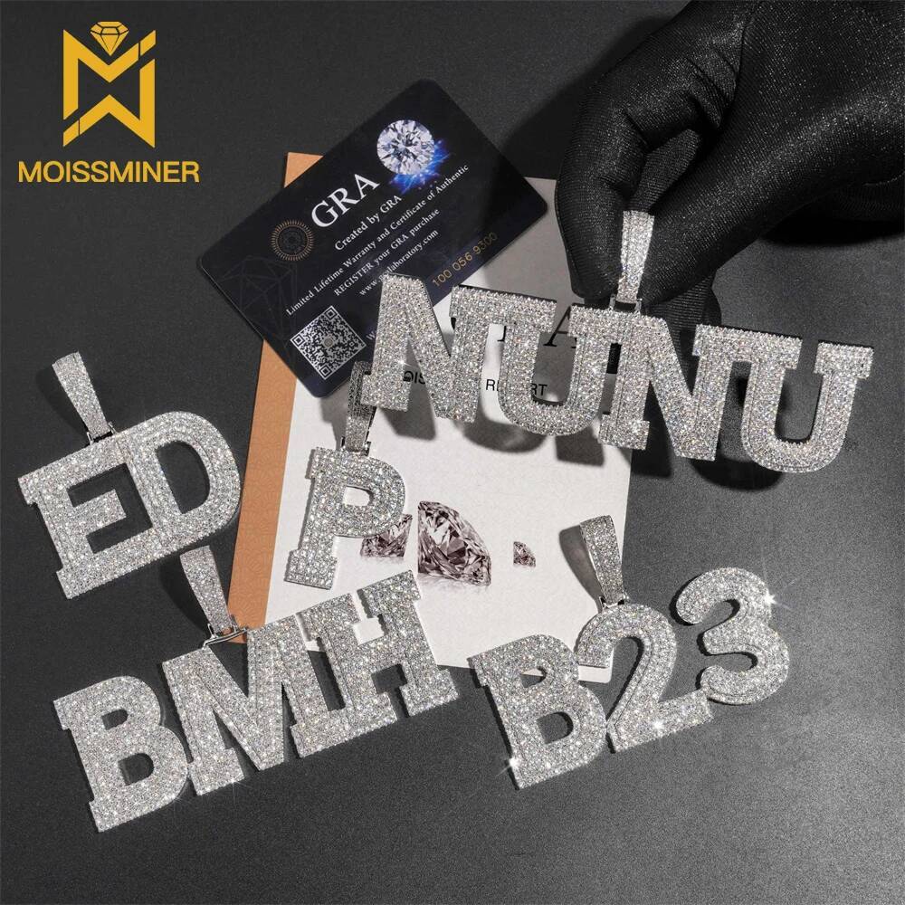 Moissminer VVS Moissanite Custom Letters Name Soild Pendant Necklace For Men Women Pass Tester S925 Silver Chain Hip Hop Jewelry