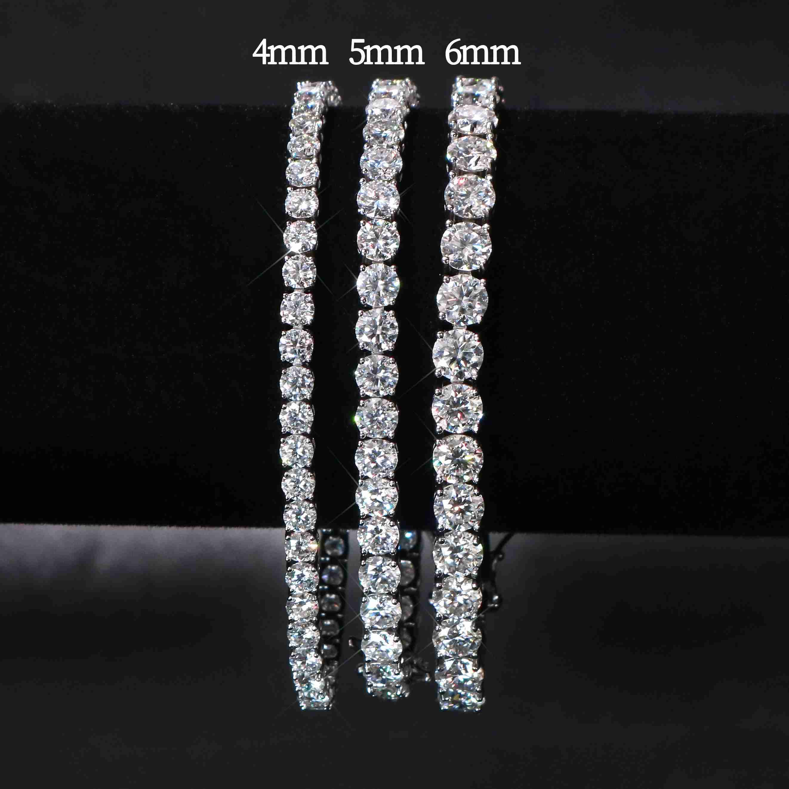 Hiphop Moissanite Tennis Bracelet 3mm 4mm 5mm Flex Bangles 925 Silver Bezel Setting Moissanite Tennis Chain
