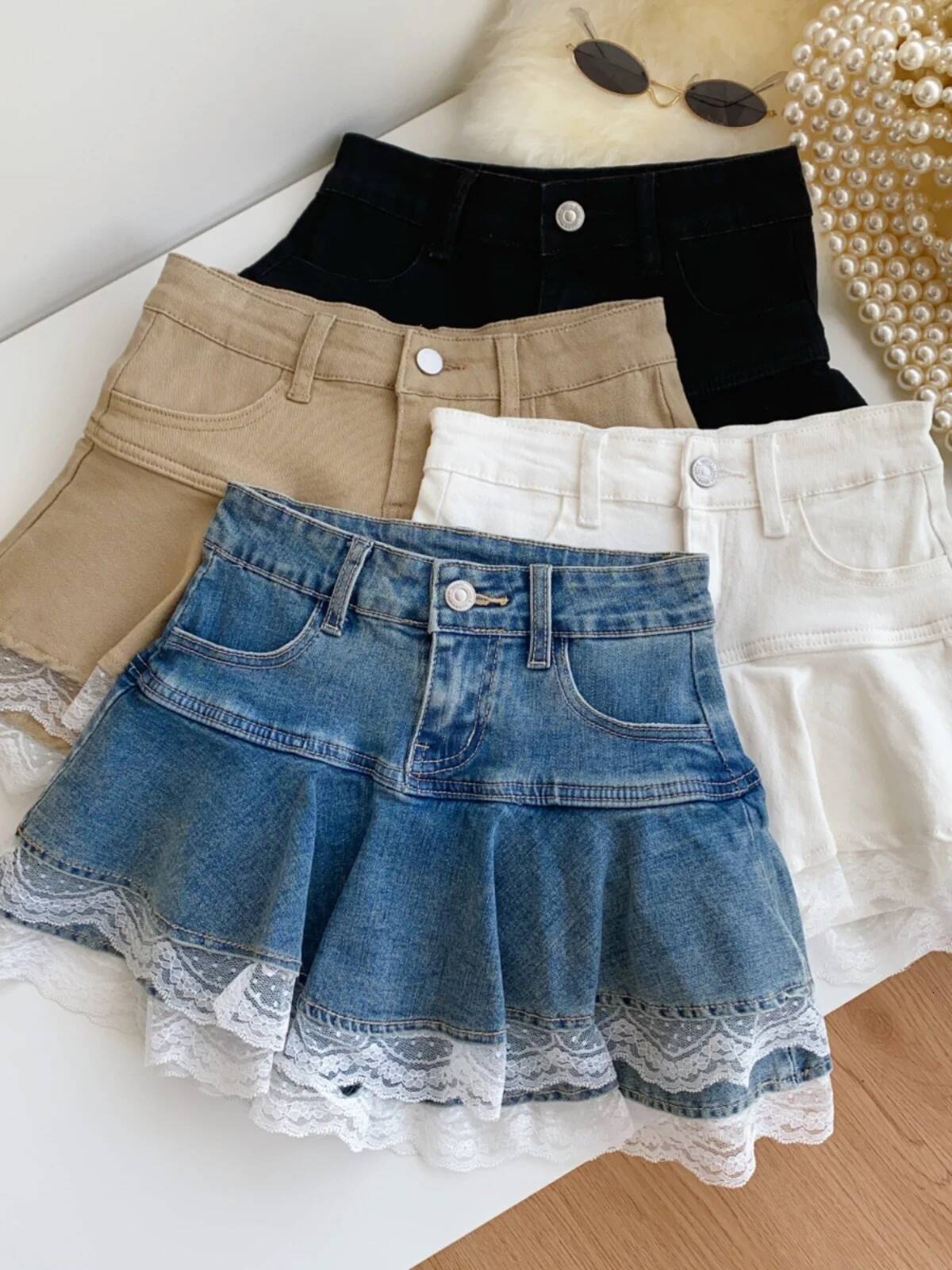 2025 Summer New Women's American Sled High Waist Women's Cowboy Skirt, Lace Edging, Hip Covering, Commuter A-line Skirt, trend New Designer