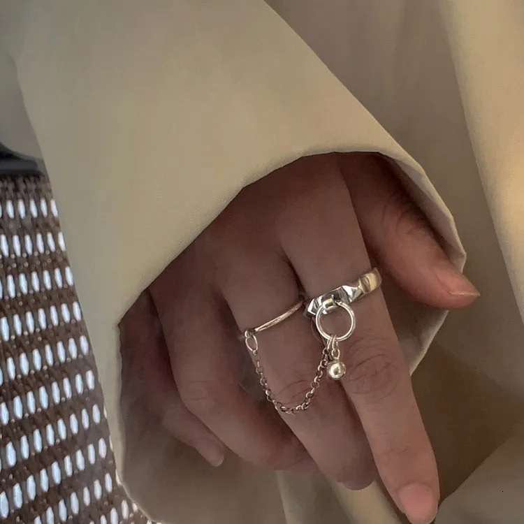 Real 925 Sterling Silver Retro Round Geometric Ring For 2 Rign Chain Vintage Fine Jewelry Minimalist Accessories Gift 250805