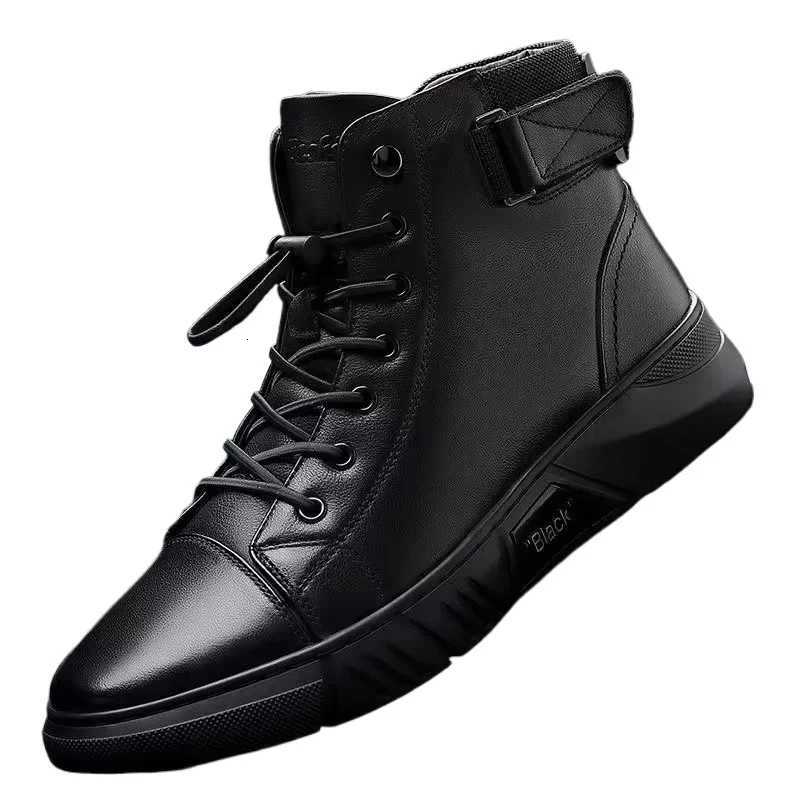 Mens Boots British Casual Platform Leather Boots for Men Black Motorcycle Boots Winter Comfortable Keep Warm Men Ankle Shoes W250811