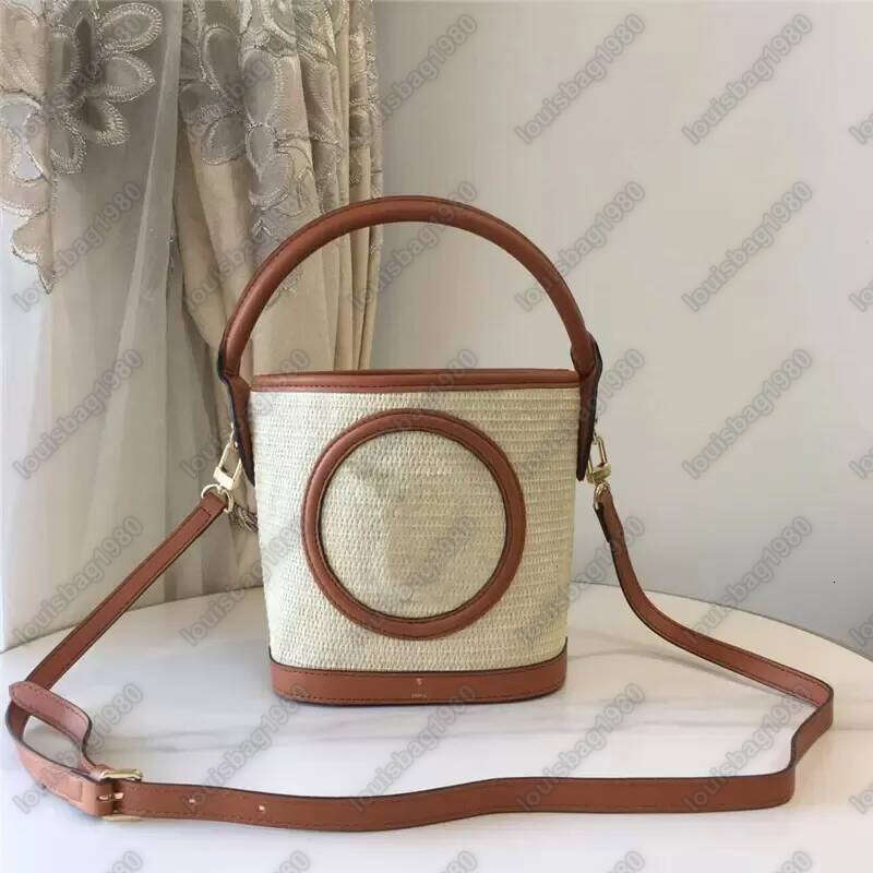 Designer Luxury Handbags Purse Tote SUNJACK Bucket Raffia Palm Brown Leather Noir Natural Fashion Shoulder Bag Women Totes High Quality