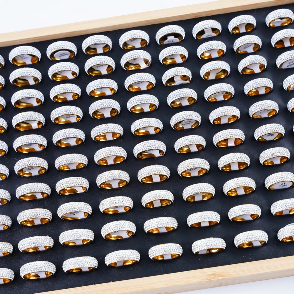 20pcs/Lot Fashion Multi Layer Rhinestone Stainless Steel Rings For Women Men Mix Color Party Gifts Jewelry 250807