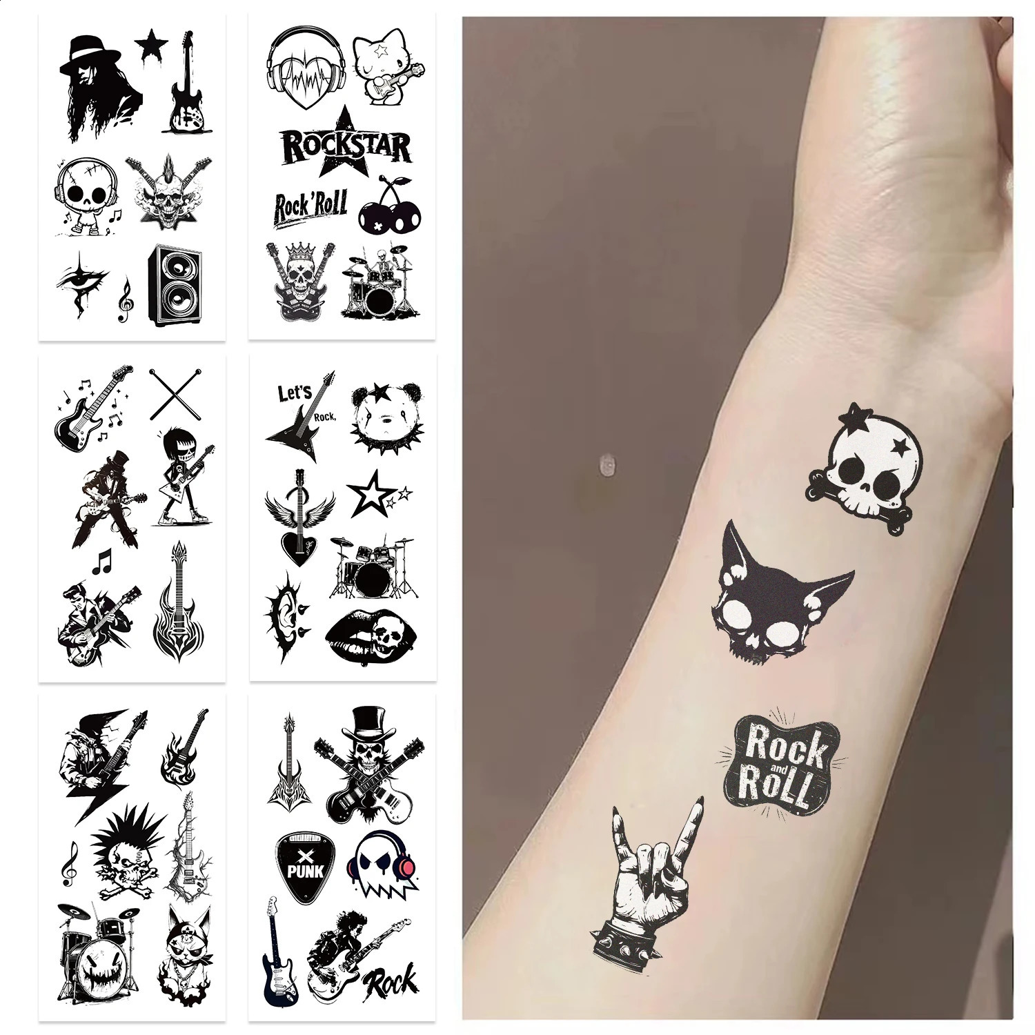 10 SheetsSet Night Light Retro Rock Series Cartoon Tattoo Stickers Decorative Cheeks Waterproof 250809