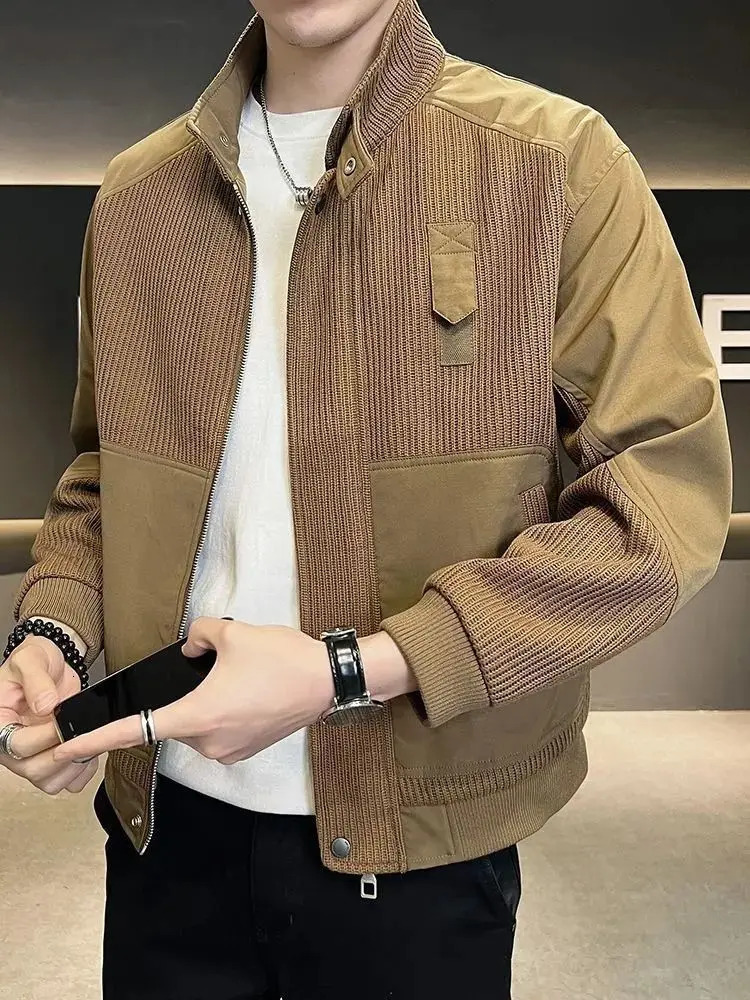 Spring Autumn Patchwork Jacket Mens Style Corduroy Collar 250811